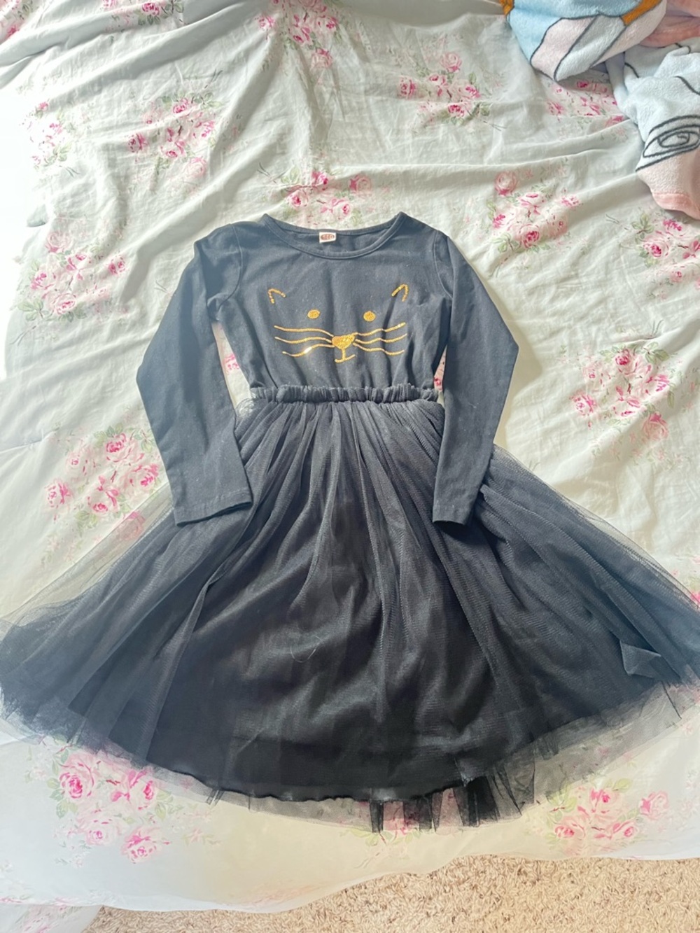 Girls Black Cat Dress Long Sleeve for 7-8 years old.🌸